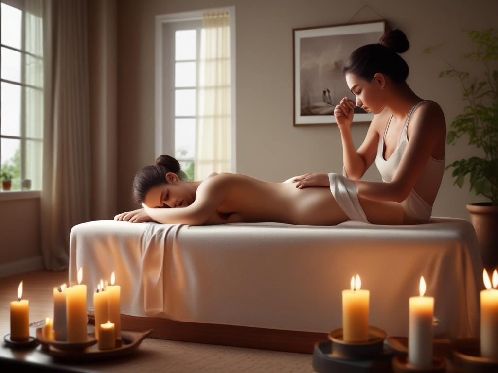 A serene setting featuring a beautiful woman performing a sensual