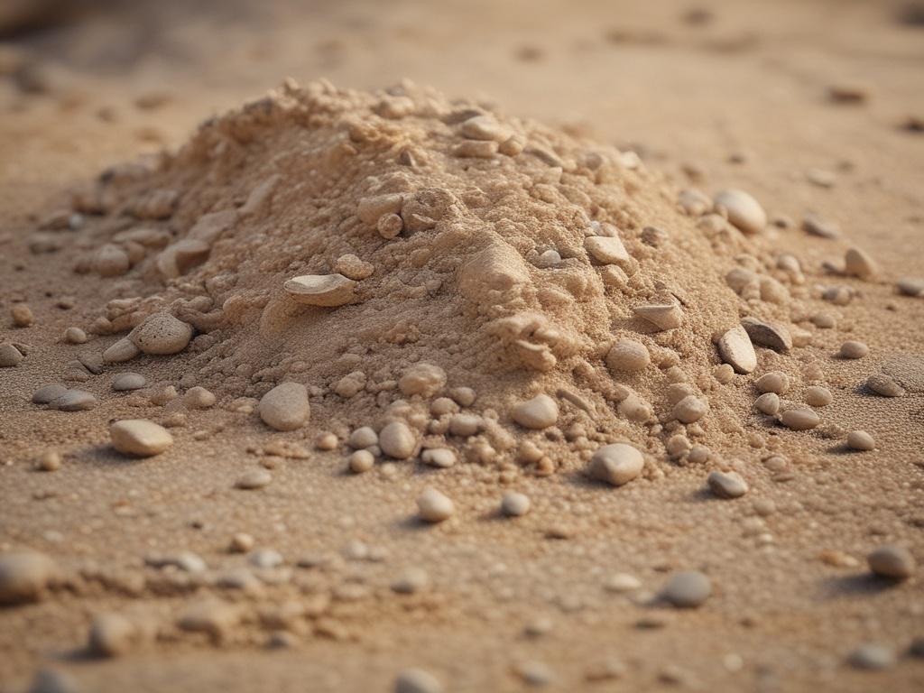 A close-up view of sand and gravel mix, displaying natural textures and tones, set against a rustic outdoor backdrop.