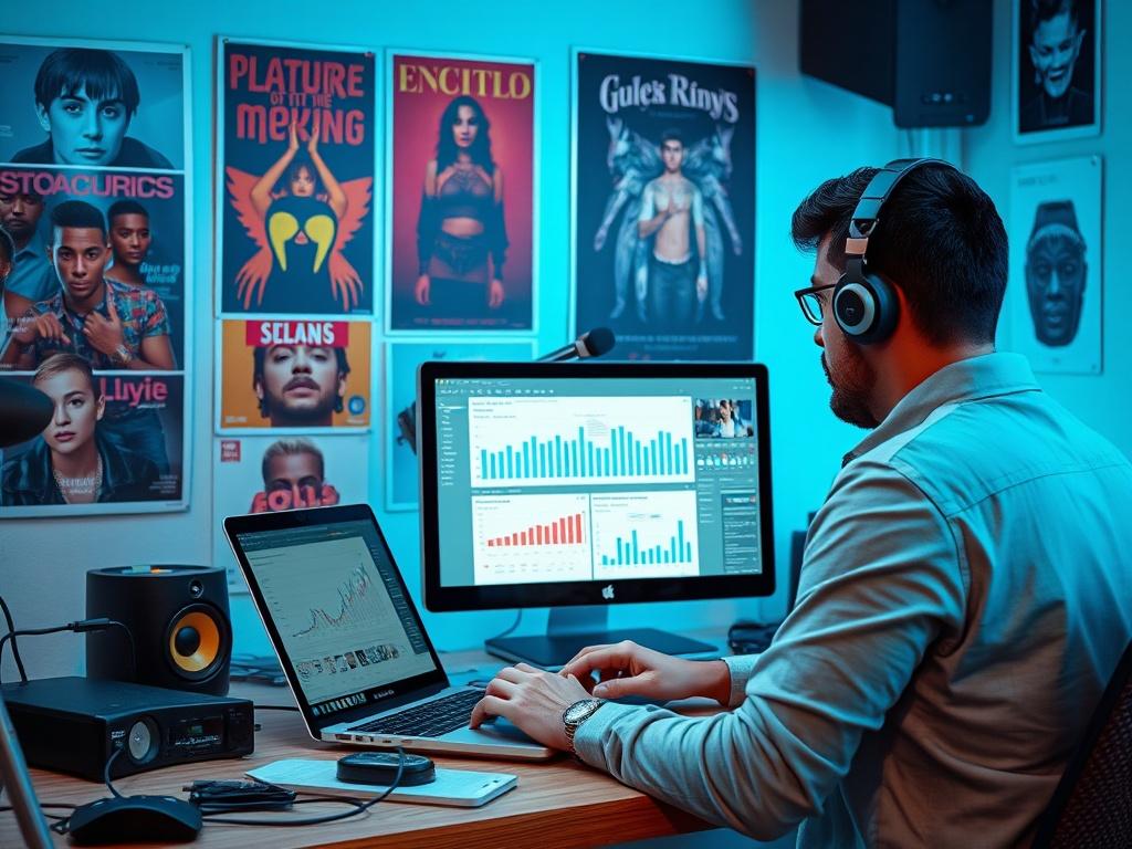 A high resolution of a music promoter analyzing social media