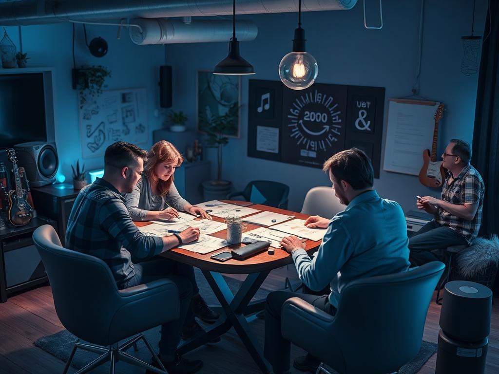 A high resolution of a creative team brainstorming ideas for