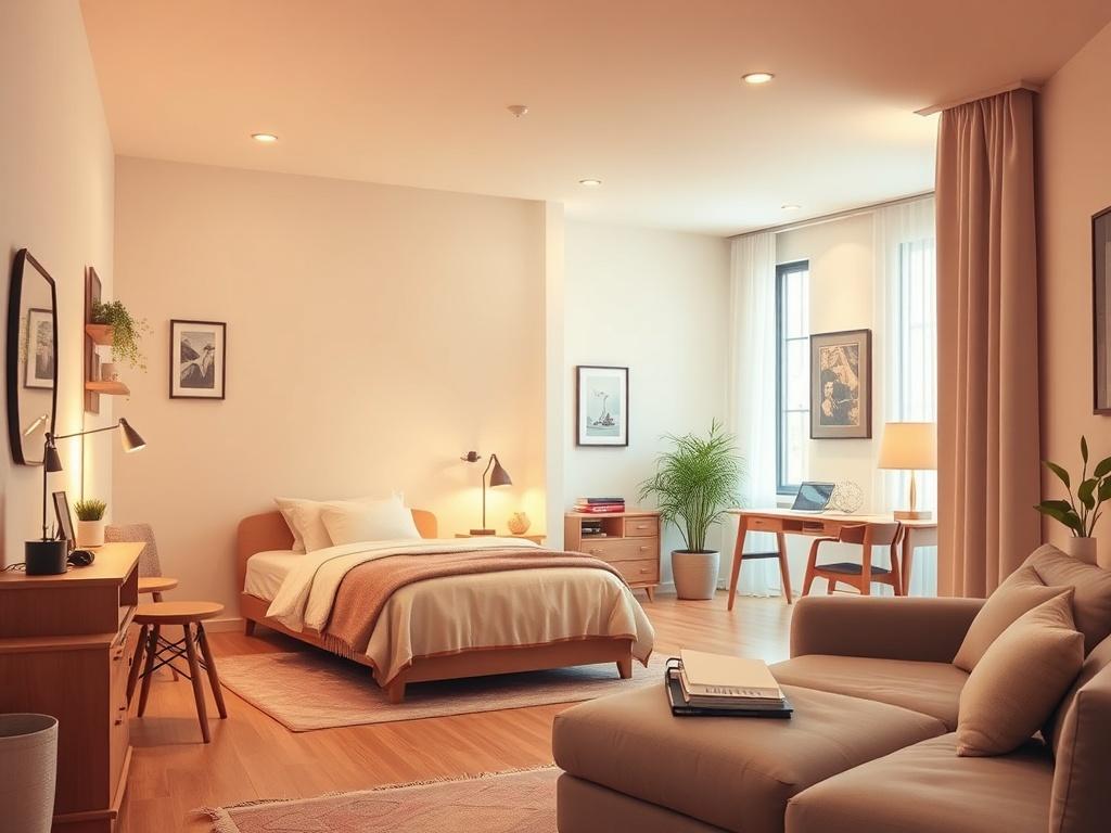 A serene, inviting shared living space featuring a cozy, well