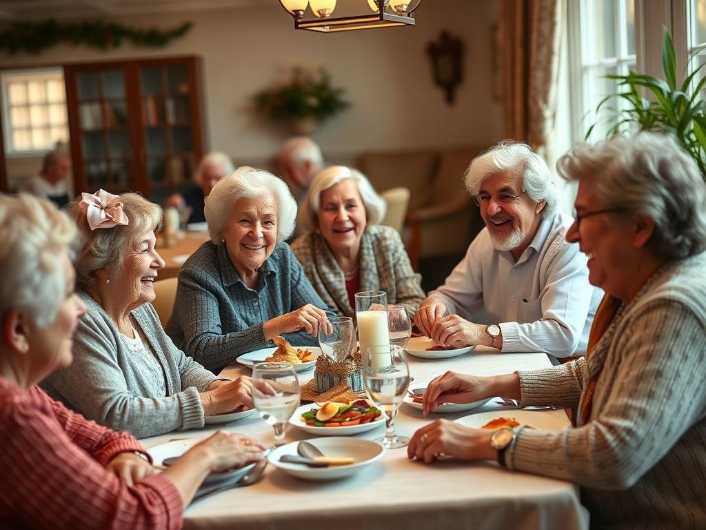 An uplifting image of residents participating in a communal meal