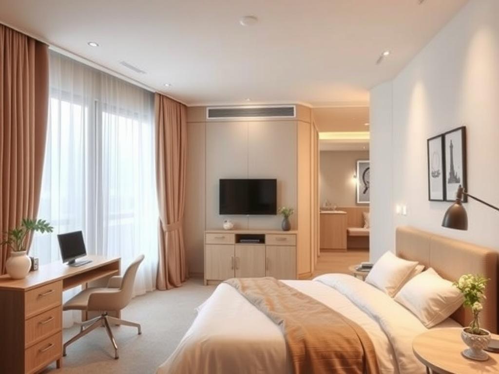 An elegantly designed shared living space featuring a modern, furnished