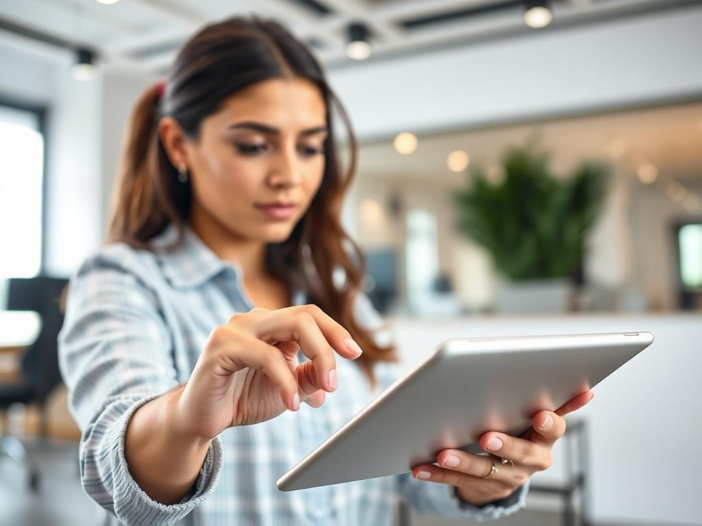 A hyper realistic close up shot of a woman interacting