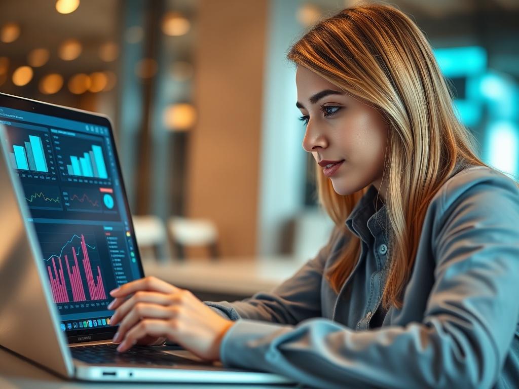 A hyper realistic close up shot of a woman analyzing