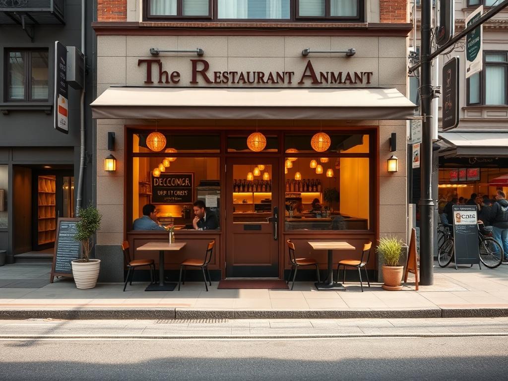 A minimalistic image of a cozy local restaurant with a