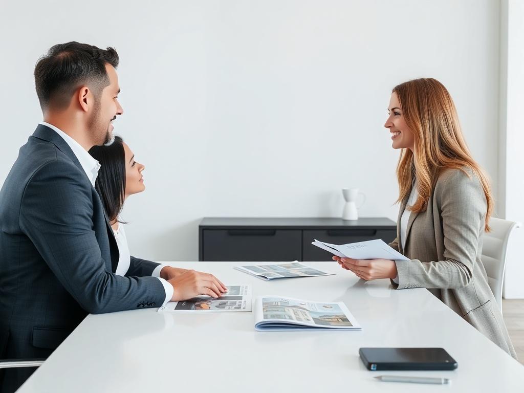 A clean, professional image of a real estate agent engaging