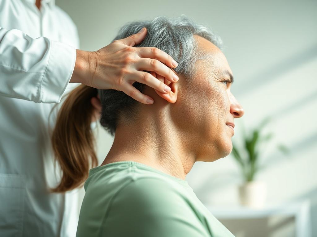 **Image Prompt:**

Create a realistic high-resolution photograph that captures the essence of the blog titled "Why You Keep Getting Migraines—and Why It’s Not Just Stress." The composition should feature a single, close-up shot of a team of a chiropractor gently adjusting a patient's neck in a serene and calming clinic environment. 

Focus on the chiropractor’s hands skillfully applying pressure to the patient's neck and shoulders, illustrating the relief and care provided through chiropractic care. The pat