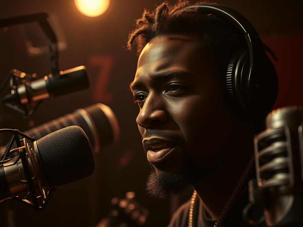 A close up of a passionate music artist in a