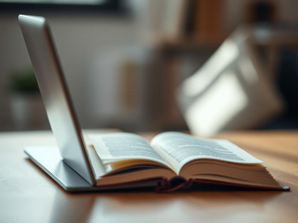 Egy íróasztalon álló laptop, körülötte jegyzetek és kreatív anyagok, amelyek