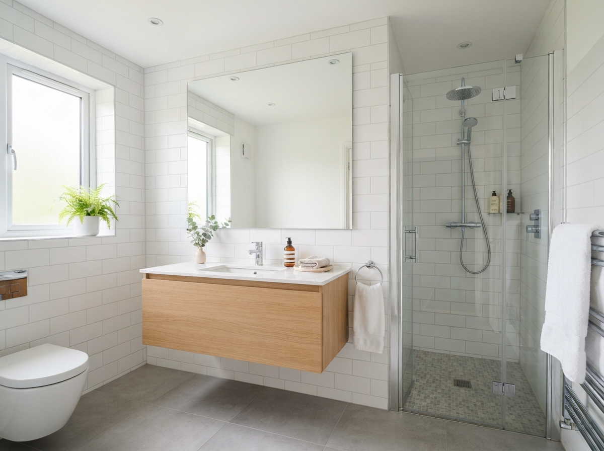 Professional bathroom cleaning - spotless tiles and gleaming fixtures