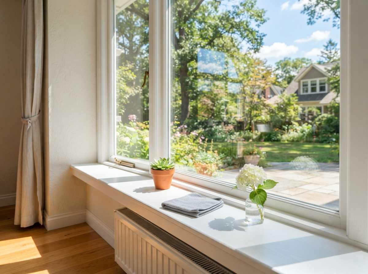 Professional window cleaning - crystal clear glass with perfect reflection