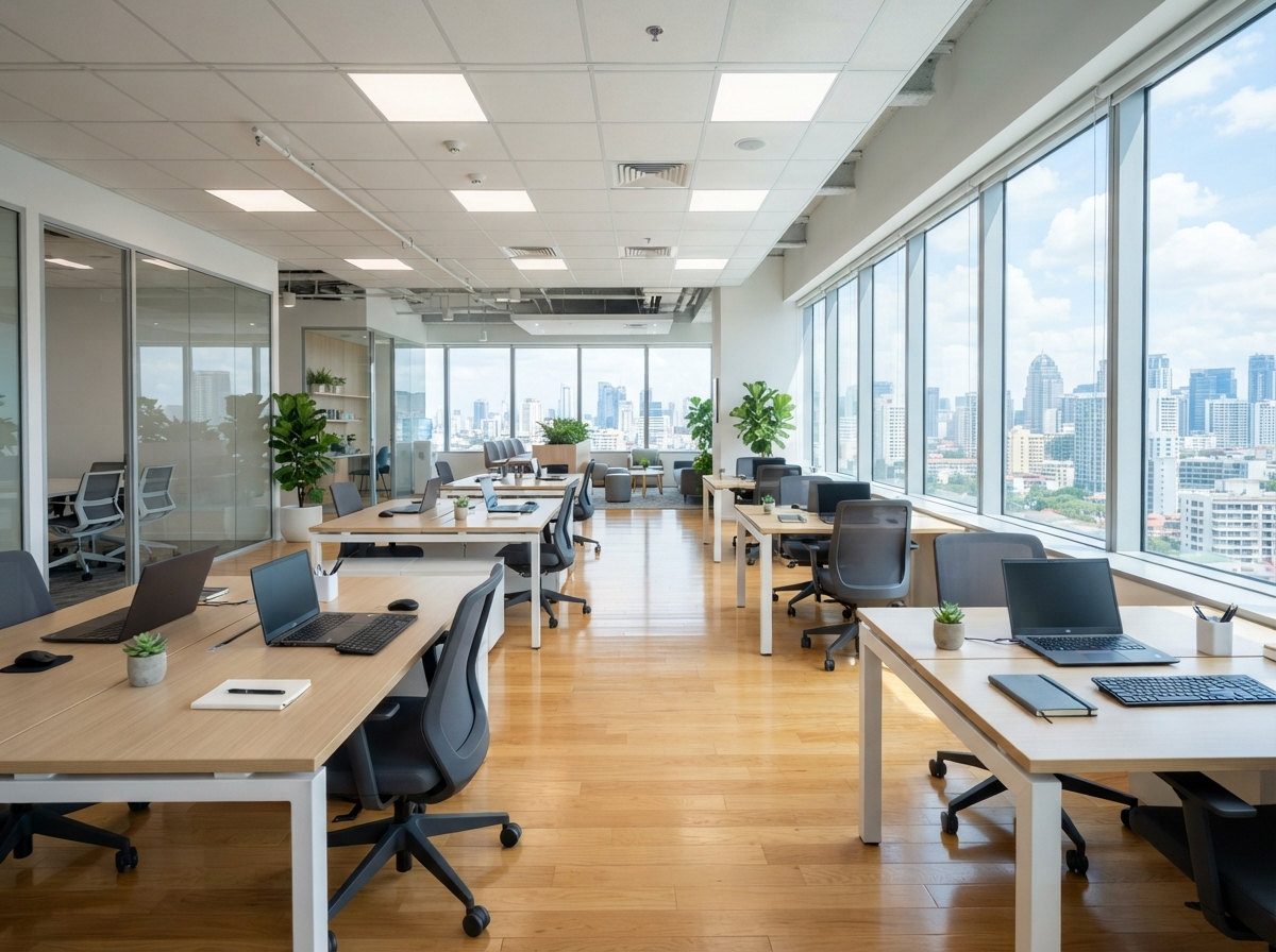 Professional office cleaning - organized desks and gleaming surfaces