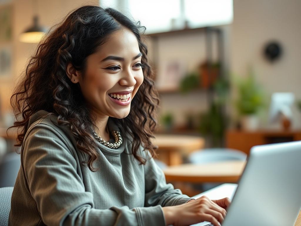 A close up shot of a young woman smiling while
