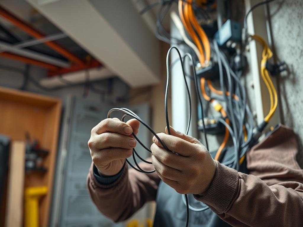 A close up shot of a technician installing low voltage
