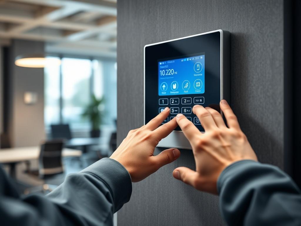 A close up shot of a sleek access control panel