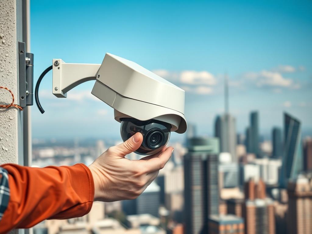 A close up shot of a security camera being installed
