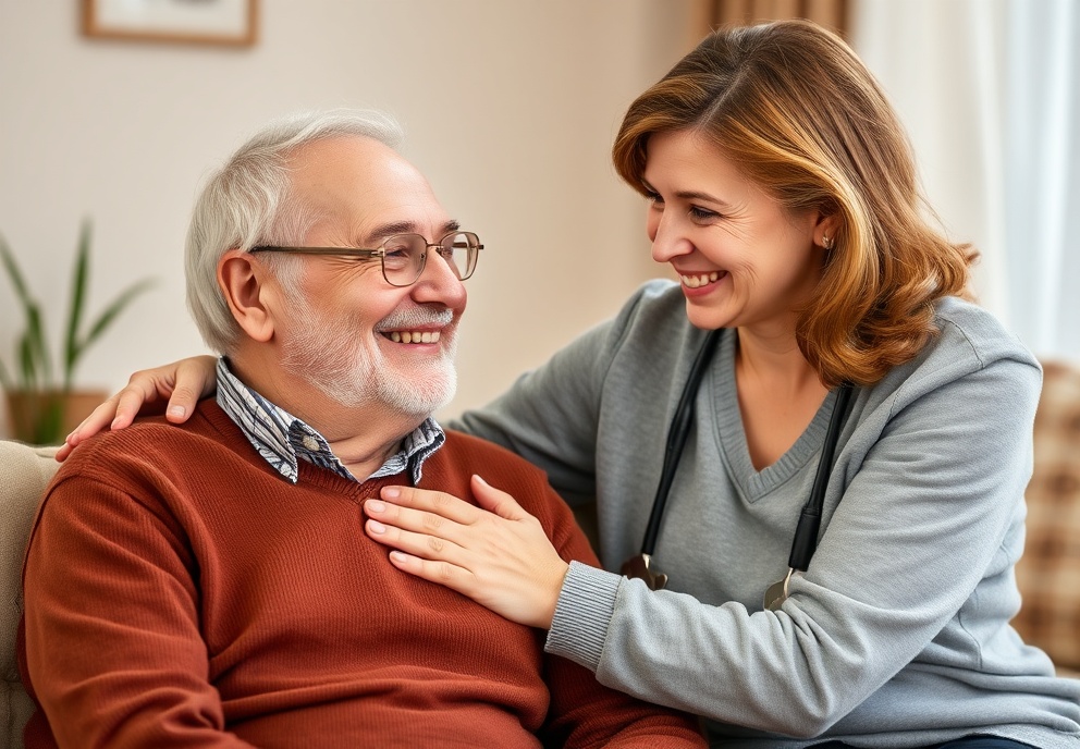 Caregiver providing support to senior