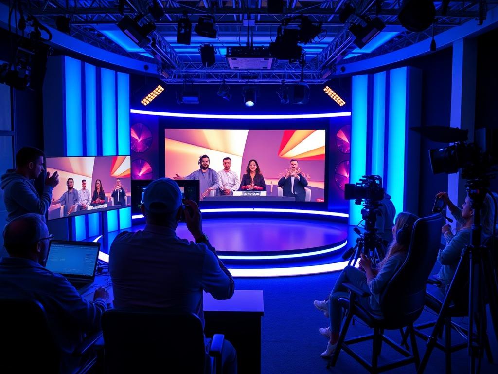 A dynamic live streaming setup featuring a presenter engaging with