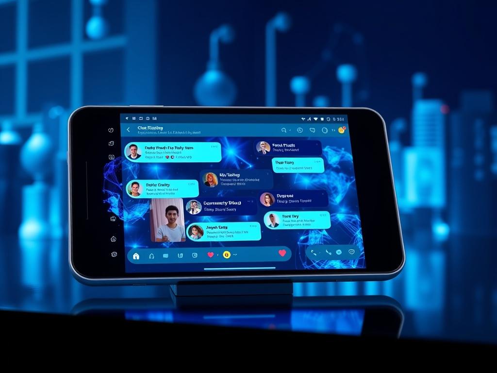 An engaging community chat interface on a sleek device, showcasing