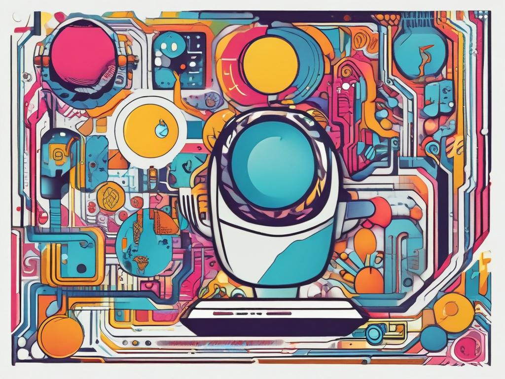 Create a high-quality illustration that embodies the theme "Innovation i Digitalisering." The composition should be simple and clear, focusing on a single subject: a futuristic digital device, such as a sleek tablet or smartphone, that displays a vibrant array of icons representing technology and innovation (like AI, cloud computing, and IoT). The device should be oriented towards the viewer, showcasing its screen filled with dynamic, engaging graphics.

The background should be a smooth gradient that trans