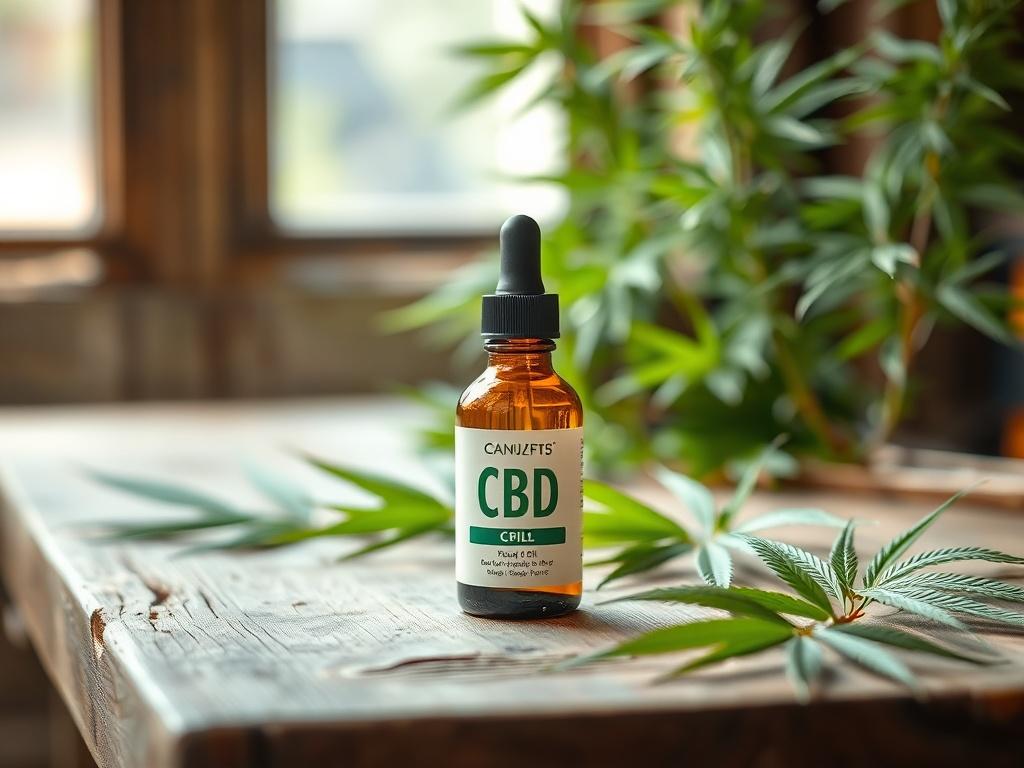 A realistic high resolution of a bottle of CBD oil