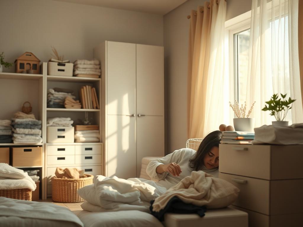 A serene, organized room with soft natural light streaming through