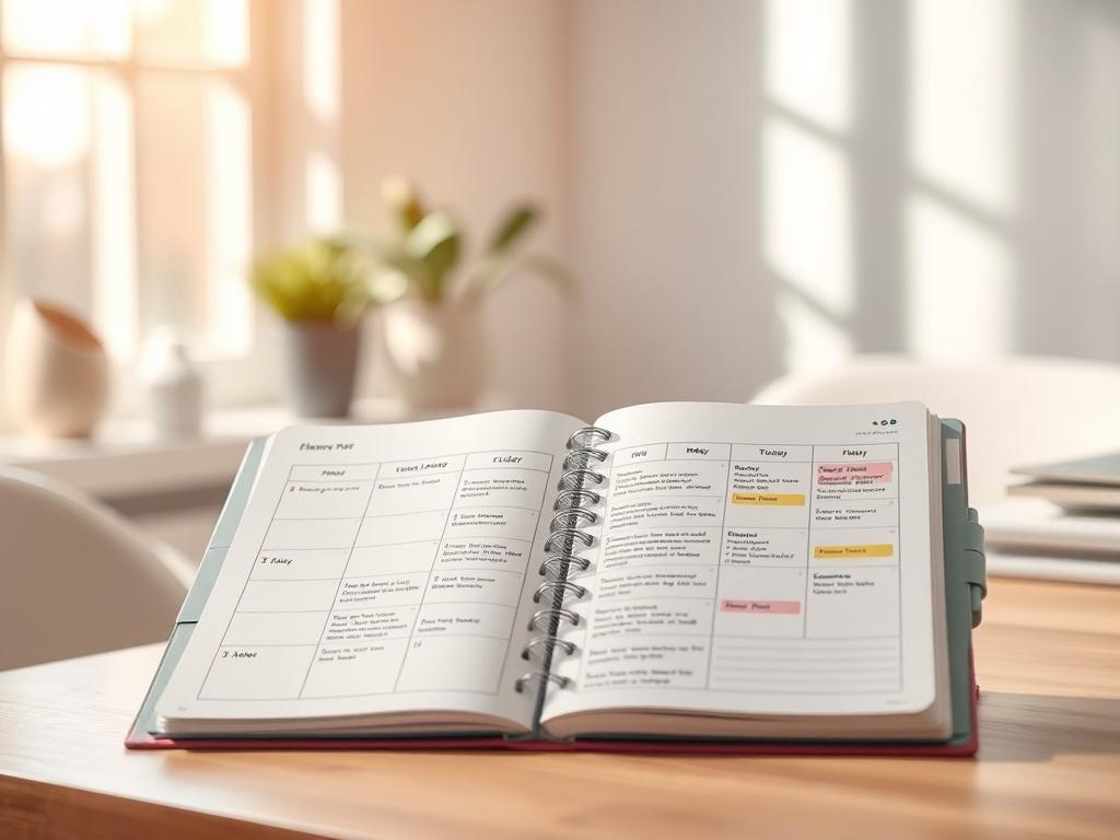 A planner open on a desk, showcasing a detailed cleaning