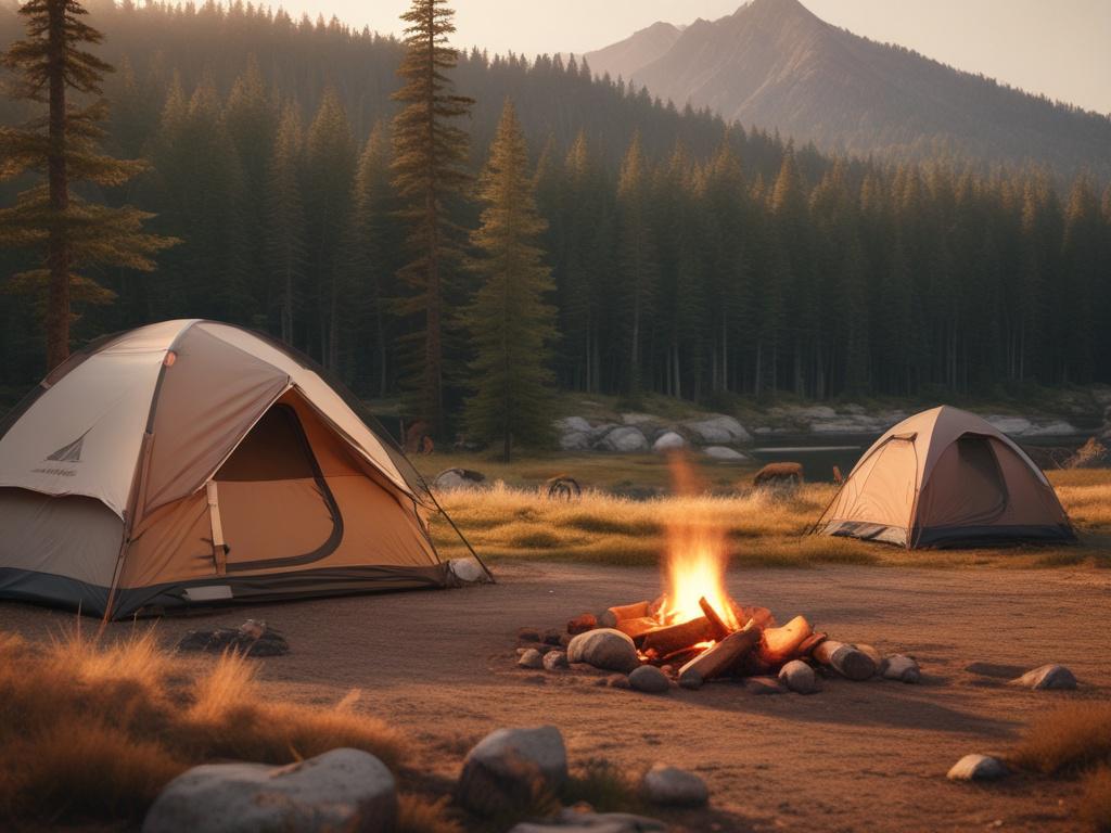 A realistic high resolution of a serene camping scene featuring