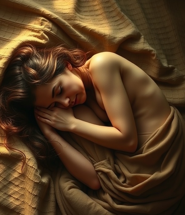 A woman in vulnerable reflection, surrounded by soft warm lighting, symbolizing safety and comfort during healing