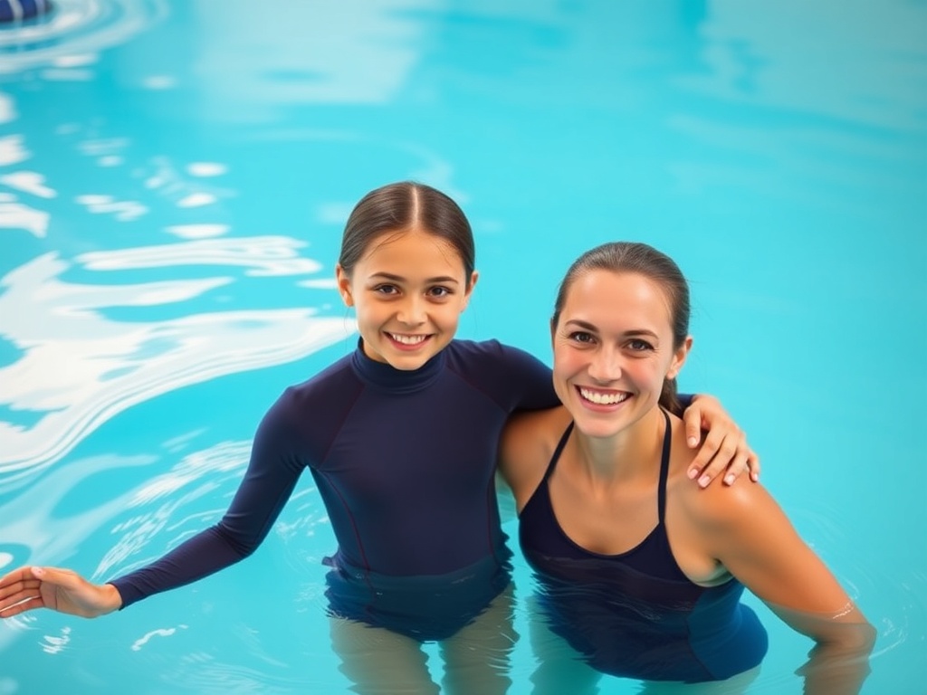 מדריכה ותלמידה בבריכה - בניית ביטחון