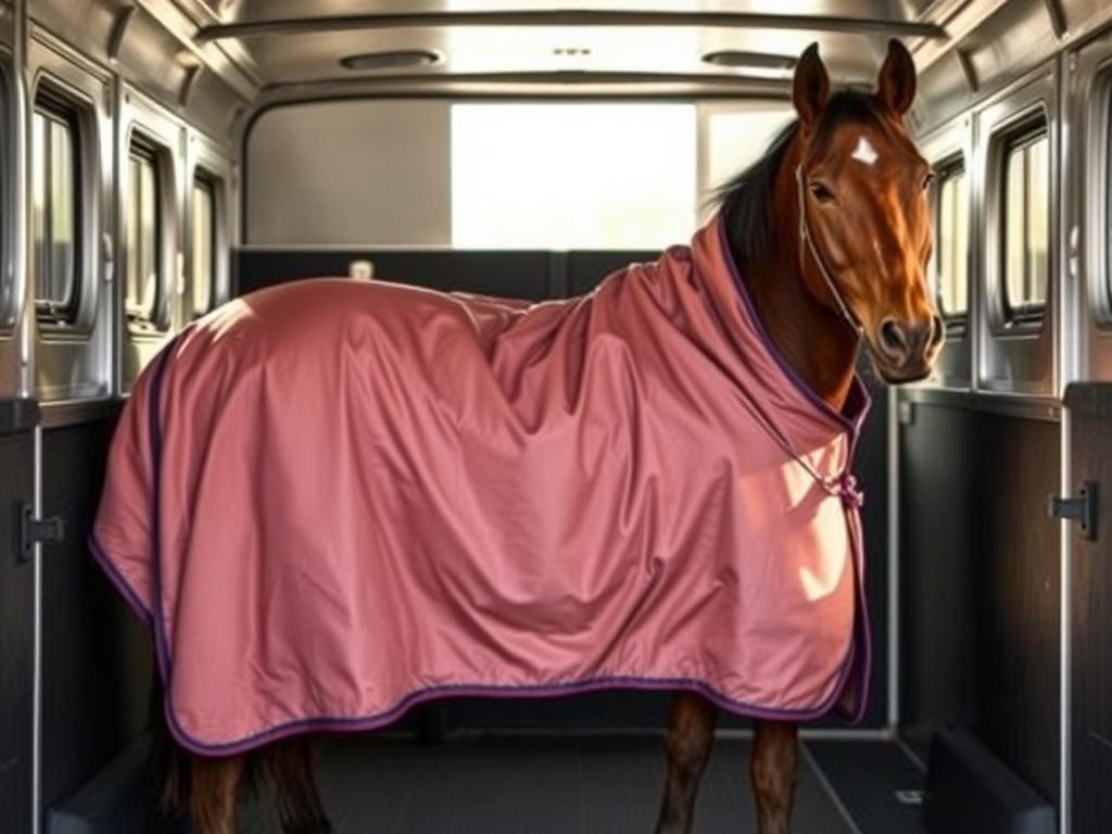 A realistic high resolution of an equine travel blanket draped