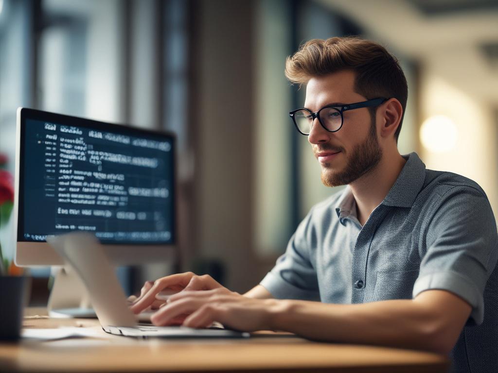 A hyper realistic close up of a mobile app developer