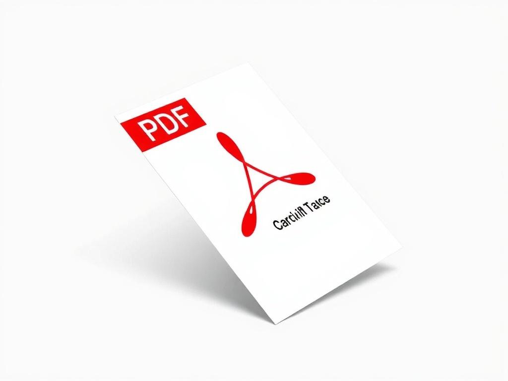A realistic high-resolution photo of a sleek and modern PDF document featuring a prominent red logo. The logo is bold and eye-catching, set against a clean white background. The document is positioned at a slight angle to showcase its professional design, with a subtle shadow beneath it to add depth. The overall composition is minimalistic, emphasizing the clarity and vibrancy of the red logo while maintaining a focus on essential elements.