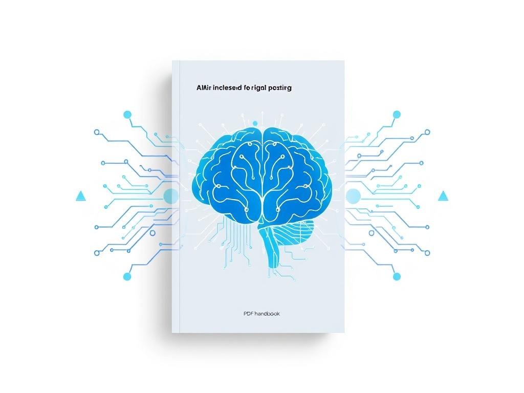 A futuristic, high-resolution PDF handbook titled 'Prevention of Multidimensional Consciousness Manipulation Using AI Cooperation'. The cover features a sleek design with clean lines and a minimalist aesthetic. The background consists of abstract patterns symbolizing connectivity and consciousness, with a prominent visual of a human brain intertwined with digital circuits. The color palette includes shades of blue, emphasizing the theme of technology and collaboration. The overall look is modern and invitin