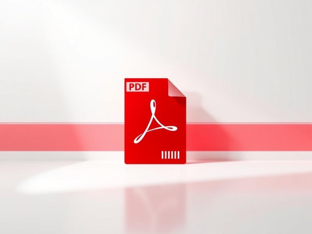 A futuristic and sleek representation of a PDF document, designed with a modern aesthetic. The document is prominently displayed in the center with a vibrant red color scheme, reflecting the Adobe Acrobat theme. The background is minimalistic, featuring clean lines and subtle gradients, emphasizing the document's professional nature. The image should convey a sense of advanced technology and innovation.