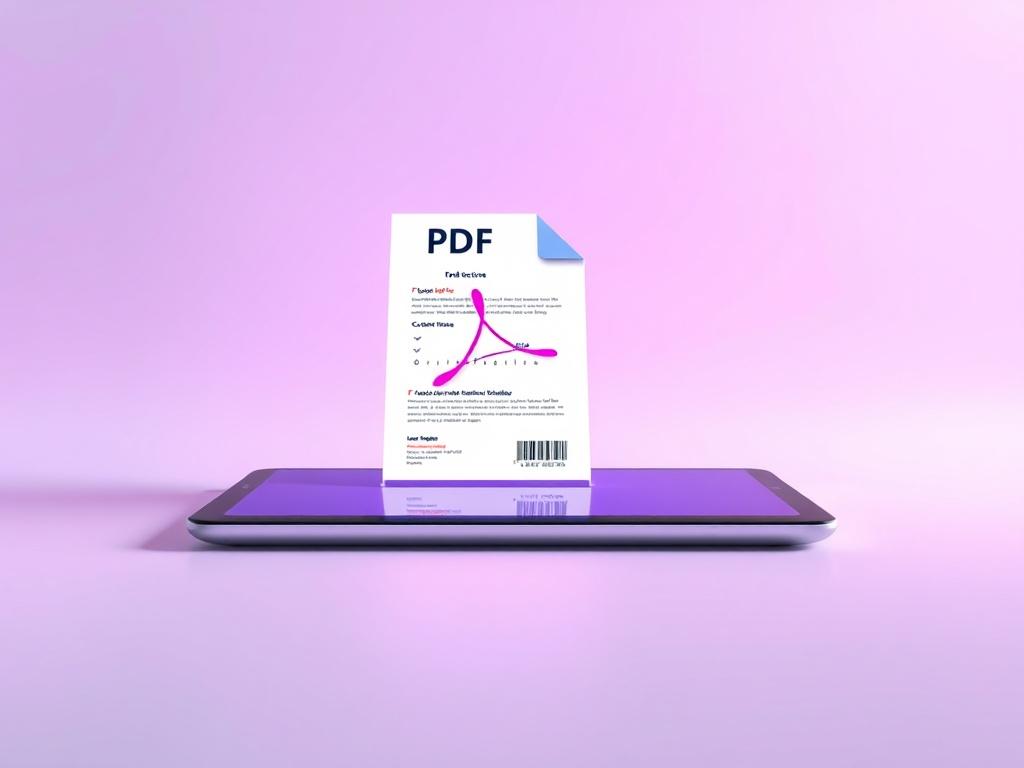 A futuristic PDF file design displayed on a sleek, modern digital device. The PDF showcases a visually appealing layout with vibrant colors and clean lines, emphasizing technology and innovation. The background is minimalistic, featuring subtle gradients that complement the primary color of rgb(3, 125, 201). The device is positioned in a way that highlights the PDF content while keeping the overall composition simple and focused.