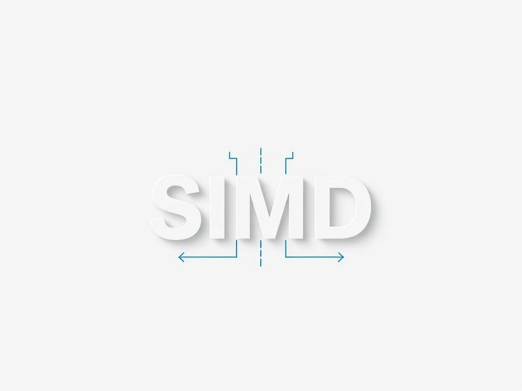 Create a realistic high-resolution photo of an infographic illustrating the concept of SIMD (Single Instruction, Multiple Data). The composition should be minimalistic with clear lines and a simple color palette that includes shades of blue and white. The infographic should visually represent the parallel processing capabilities of SIMD, showcasing multiple data streams being processed simultaneously. The background should be clean and uncluttered, emphasizing the infographic as the single subject.