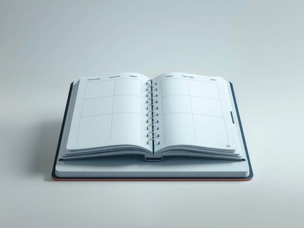 Create a realistic high-resolution photo of a futuristic planner with a sleek, minimalistic design. The planner should be open, displaying futuristic, digital-like interfaces and beautiful layouts. The background should be simple and clean, using soft colors that complement the RGB color (3, 125, 201). Focus on highlighting the planner's innovative features, such as holographic displays or touch-sensitive pages.
