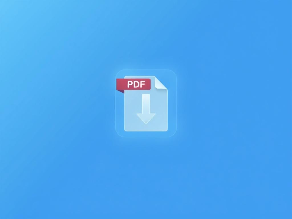 A futuristic website interface showcasing a PDF download feature. The design emphasizes clean lines and a minimalistic aesthetic in shades of blue. The background should be a gradient of soft blues, with a prominent, single PDF icon in the center, symbolizing digital transformation and knowledge sharing.