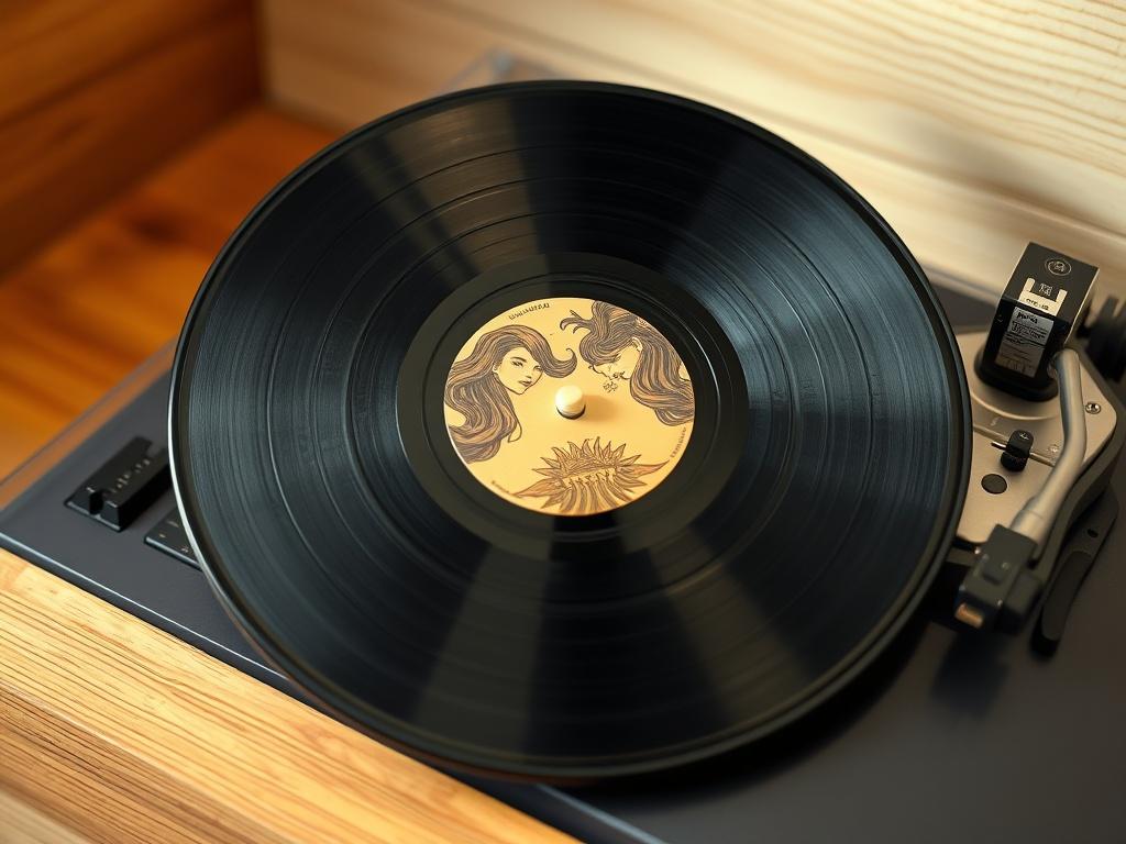 A close up of a beautifully designed vinyl record with