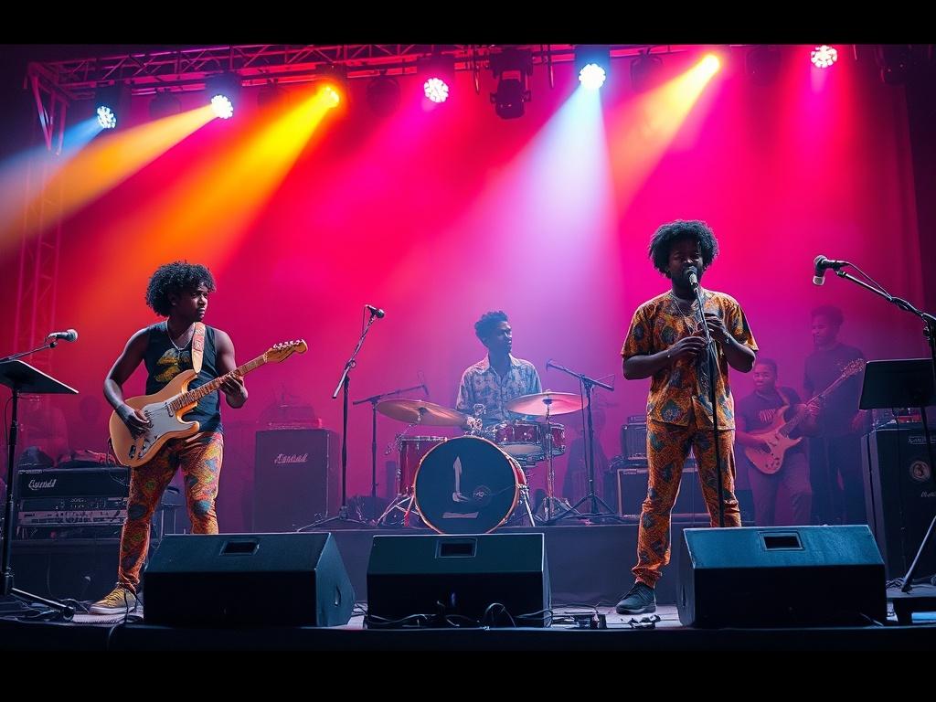 A dynamic scene showcasing a vibrant Afro fusion performance with