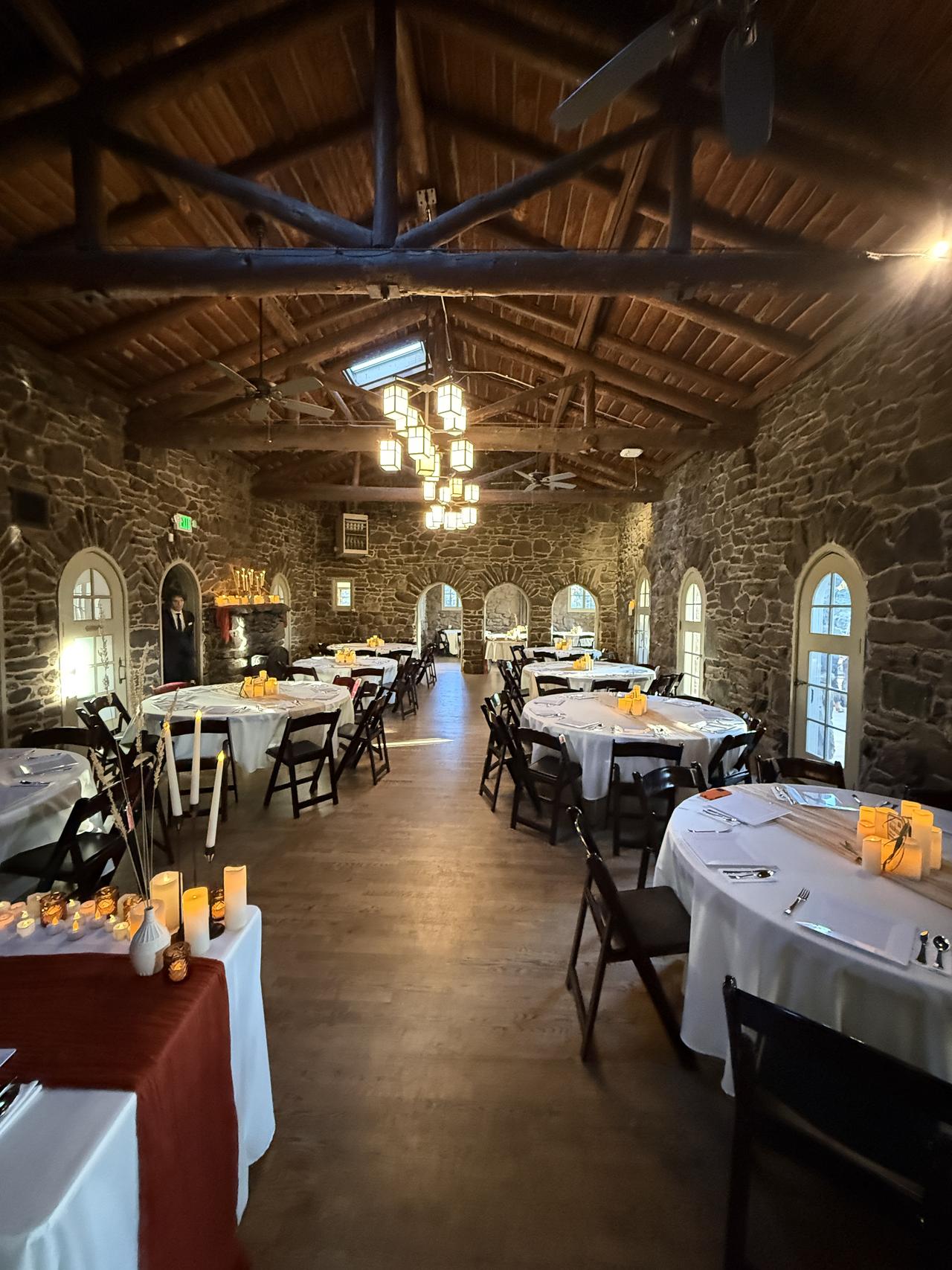 Elegant wedding reception setup by Full House Entertainment DJ and lighting in Salida, Colorado.