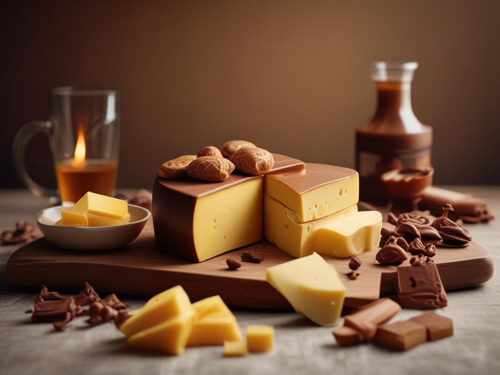 a Swiss product tasting with cheese and chocolate, warm golden