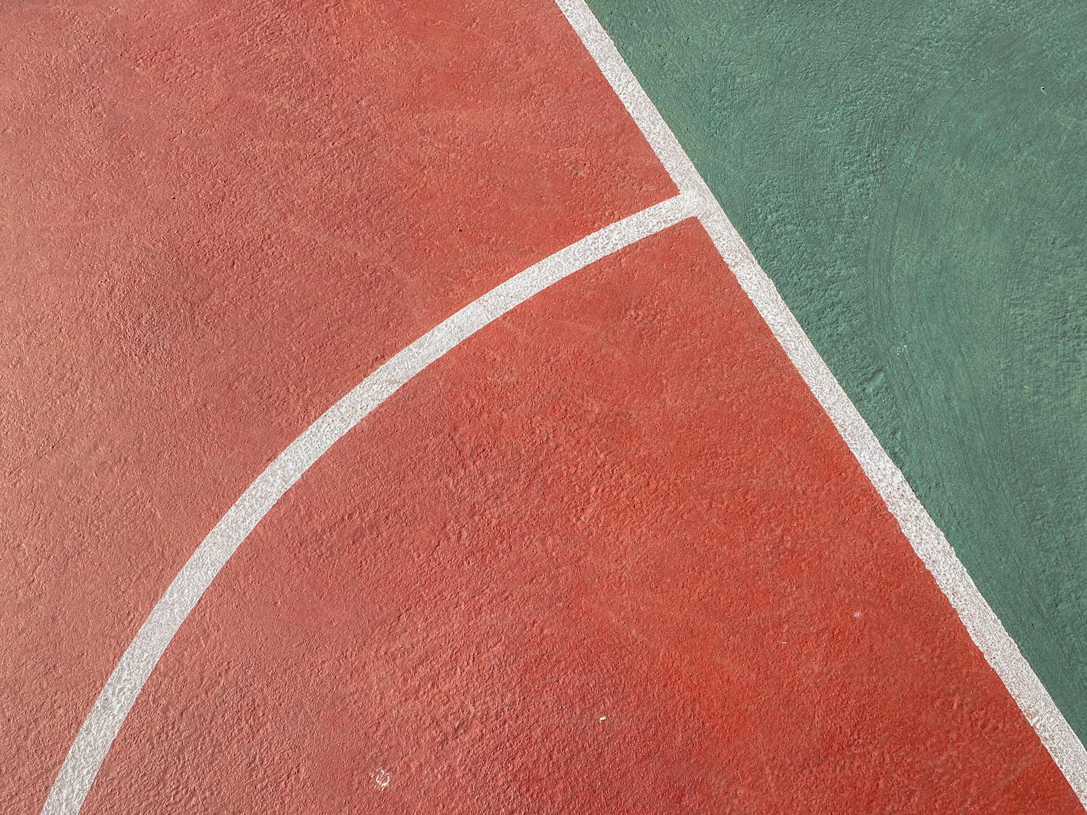 lines of a colorful basketball court pattern. 