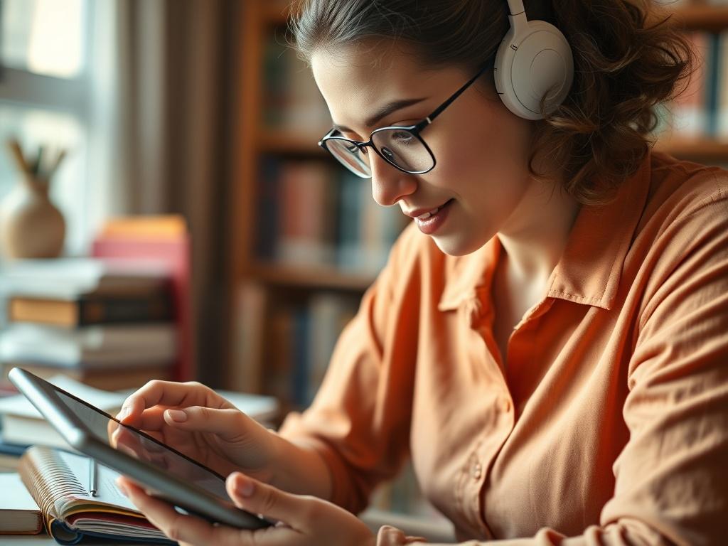 A close up shot of a teacher browsing an online