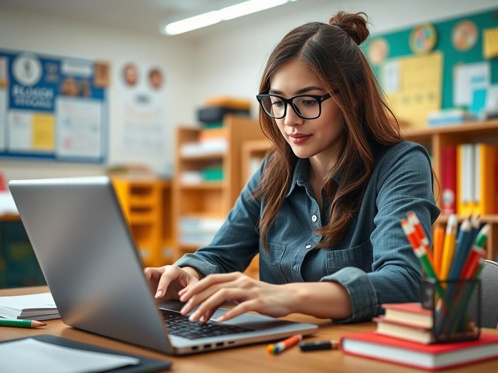 A close up shot of a teacher browsing educational resources