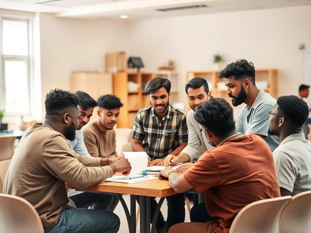 A dynamic workshop environment with a diverse group of young