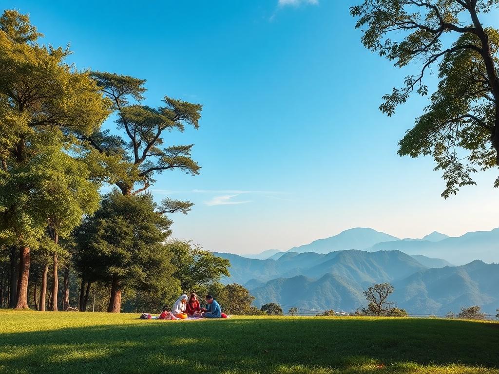 A serene view of Gunung Salak with lush greenery in