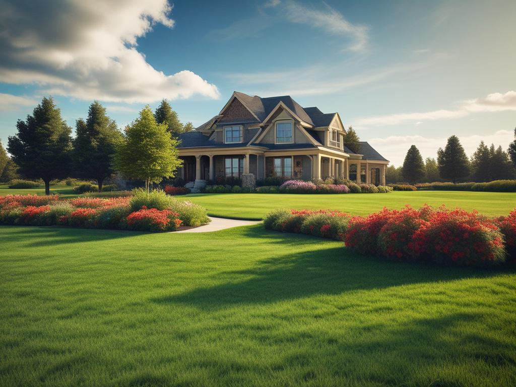 A beautifully maintained lawn with rich green grass, perfectly trimmed